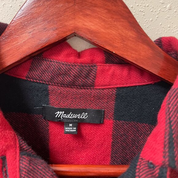 Madewell Oversized Ex-Boyfriend Buffalo Plaid Red Black Flannel Shirt - Picture 6 of 8